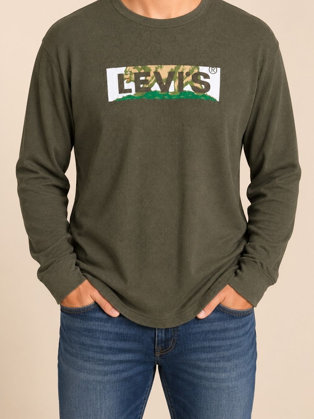Levi’s 2XL Olive Green Thermal Long Sleeve Graphic Logo Shirt